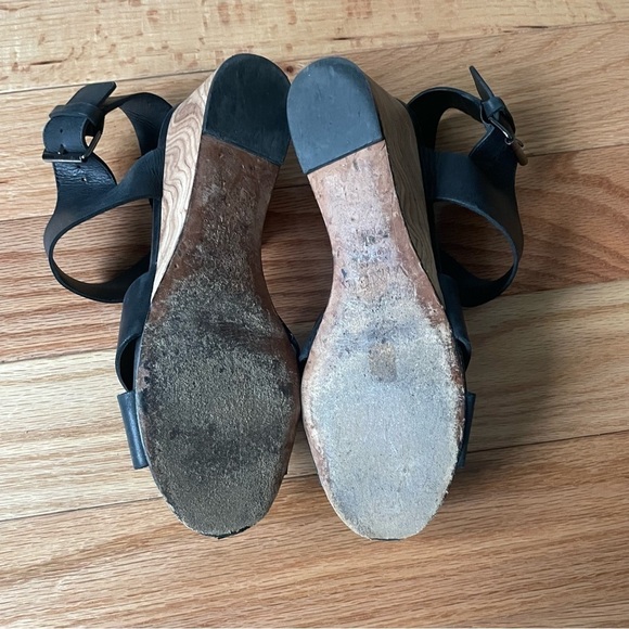 VINCE Black Peep Toe Crossover Gwyn Leather Slingback Wedge Sandals Size 7.5 - Picture 8 of 12